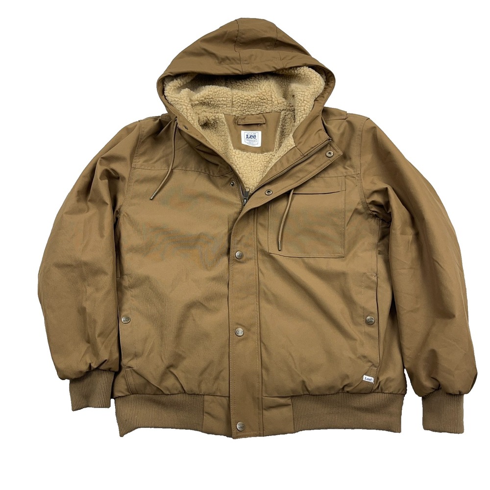 Lee Bomber Jacket Men Medium Brown Oxford Workwear Sherpa Lined Adult